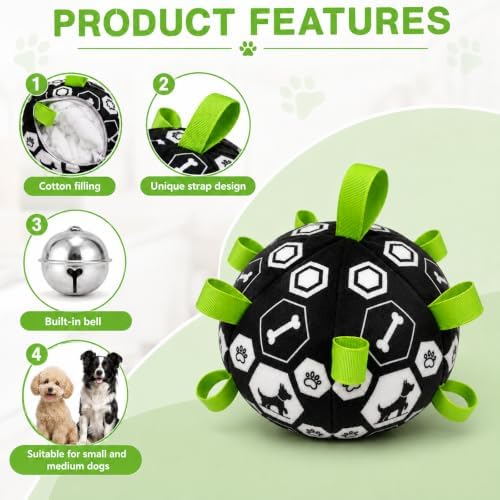 Dog Toys Dog Balls, Dog Soccer Ball Toy with Strap & Built-in Bell - Image 2