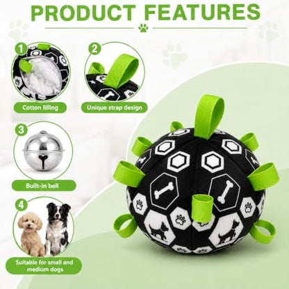 Dog Toys Dog Balls, Dog Soccer Ball Toy with Strap & Built-in Bell - Image 2