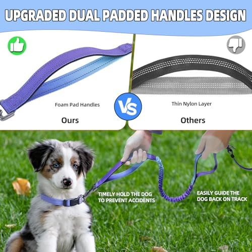 Roses&Poetry Hands Free Dog Leash with Zipper Pouch, 6-9ft Bungee Waist Leash for Medium Large Dogs Walking, Running Lead with Dual Padded Handles Car Safety Buckle for Training Jogging - Image 4