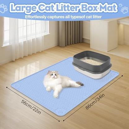 Silicone Cat Litter Mat for Litter Box 34”x22” Large Cat Mat, Blue - Image 2