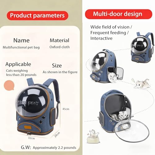 Cat Backpack Carrier, Breathable Cat Carrier Large Space Bubble Pet Backpack for Small Dog and Large cat up to 18lbs, Transparent & Foldable Pet Carrier for Travel Hiking (Blue) - Image 2