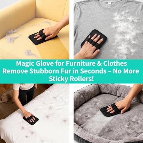 Carpet Rake for Pet Hair Removal, Adjustable Rubber Broom with Squeegee, 4-Piece Pet Hair Remover Kit with Gloves & Scraper for Dog & Cat Hair, Rugs, Couch, Car Seats - Image 4