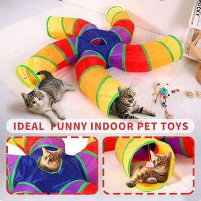 Pet Cat Tunnel, 5 Way Tunnels for Indoor Cats, Collapsible Pet Tunnel for Kitten, Puppy, Rabbit, 25cm-Wide Tunnels, Durable & Breathable, with Peek Hole Toy Ball - Image 3
