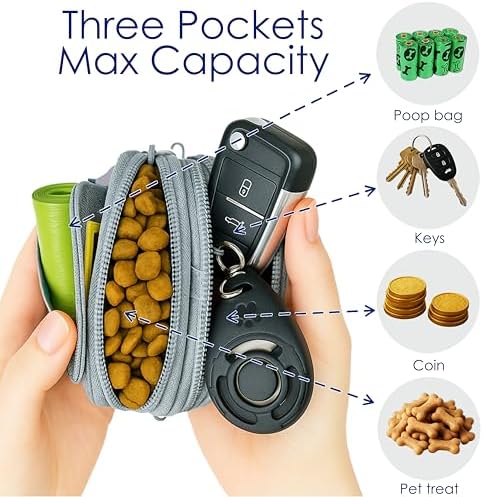 Raisingwell Dog Treat Pouch for Pet Walking and Training with Clicker Poop Bags and Three Bags Design Small Fanny Zipper Pack Holder for Puppy Snack Dispenser Kit for Leash and Outdoor Use (Gray) - Image 3