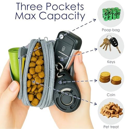 Raisingwell Dog Treat Pouch for Pet Walking and Training with Clicker Poop Bags and Three Bags Design Small Fanny Zipper Pack Holder for Puppy Snack Dispenser Kit for Leash and Outdoor Use (Gray) - Image 3
