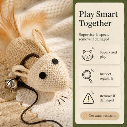 Cat Kitten Teaser Wand Toys, Sisal with Mouse, Bell, Feather, Elastic String, Sturdy Wood Stick, Interactive Fun, Cat Catcher Mice for Pet, Set of 3 - Image 7