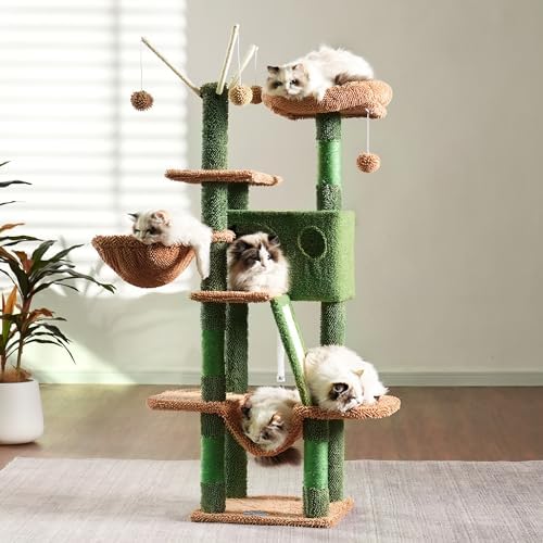 Hey-brother Cat Tree Tower with Padded Platform Bed, Hammock, MPJ019-SCA - Image 2