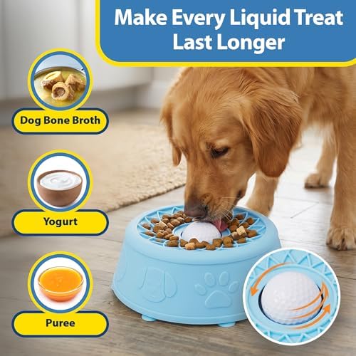 Slow Feeder Dog Bowls with Rolling Ball & Lick Mat for Dogs, Interactive Dog Enrichment Toy, Anti-Slip Puzzle Feeder for Yogurt, Bone Broth & Wet Food, Slow Eating Bowl for Small, Medium & Large Dogs - Image 2