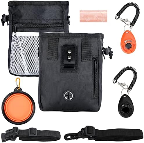 Dog Treat Pouch for Pet Training, 3-Way Wear Training Bag with 2 Clickers, Collapsible Bowl & Poop Bag, Large Capacity Dog Training Kit with Adjustable Waist Belt/Shoulder Strap for Walking by Elieke