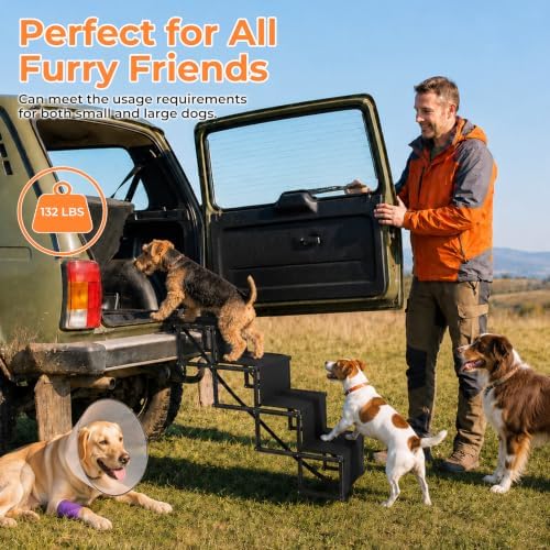 Dog Stairs for Large Dogs,4-Step Foldable Dog Ramp for Car with Non-Slip Surface & Oxford Fabric,Portable & Lightweight Pet Stairs for SUV,Truck,Bed & Couch,Supports up to 132 lbs (Black) - Image 3