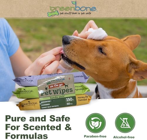 Greenbone On-the-Go Pet Wipes Bundle Pack - 150 Total Wipes (50 Each of Unscented, Lavender, Honey Milk Oatmeal) - Gentle Cleaning for Dogs and Cats - Image 4