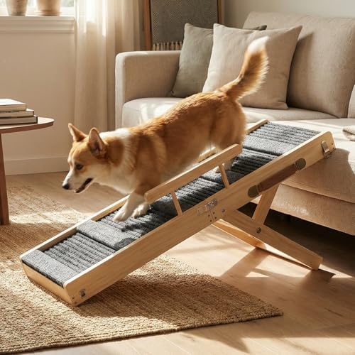 Upgraded Dog Ramp for Couch, Foldable Wooden Pet Ramp, Portable Pet Steps by TTGIEET