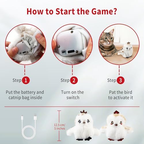 Gigwi Flappy Squeaky Bird Cat Toys 2 Pack, USB-Charged Catnip Toy for Cats - Image 5