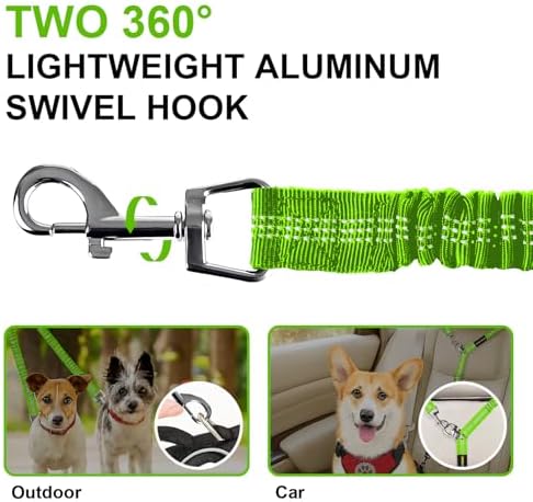 MingXpet 2 Dog Leash, Dog Leash for 2 Dogs, 360° Swivel No Tangle Double Walking Training Leashes for Large Dogs that Pull, Comfortable Shock Absorbing Reflective Bungee, Green - Image 3
