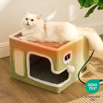 ZOMISIA Heated Cat House Bed for Indoor Cats, Cat Hideway Cube for Sleeping - Image 2