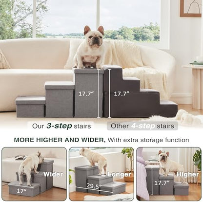 Love's cabin Dog Stairs for High Bed, Foldable Pet Stairs for Small Medium or Large Dogs Puppy with Storage for Bed or Couch, Cat Dog Steps Ramp with Zip up to 200 lbs, Solid Grey, 3 Steps - Image 3