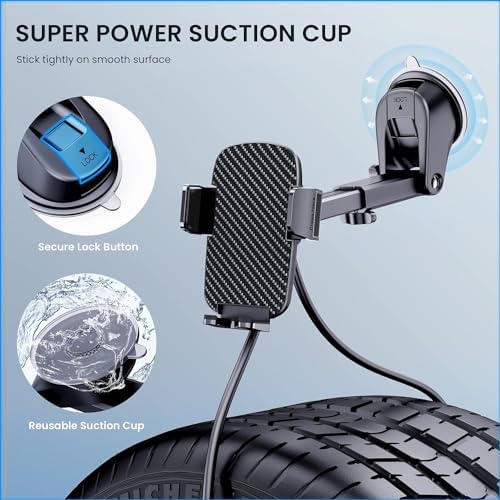 Car Phone Holder [Military-Grade Suction] Phone Stand for Car [Super Stable] Automobile Car Mount for iPhone Universal Accessories Air Vent Dashboard Windshield Mount Fit Vehicle Accessories - Image 3