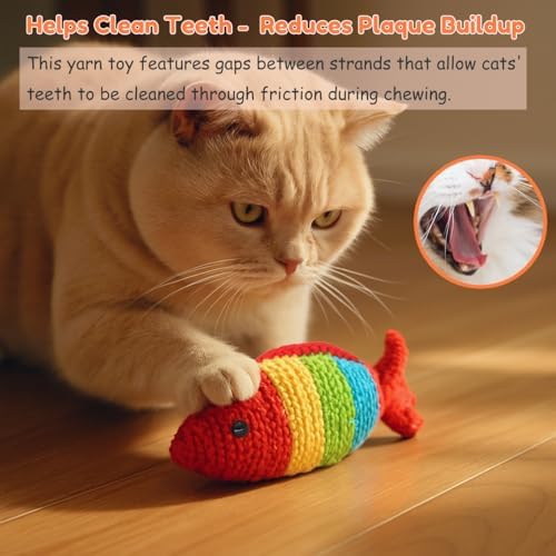 Catnip Fish Toy - Hand-Crocheted with Real Catnip & Bell, Interactive Kicker Toy for Cats Kitten, Soft & Safe for Biting - Image 4