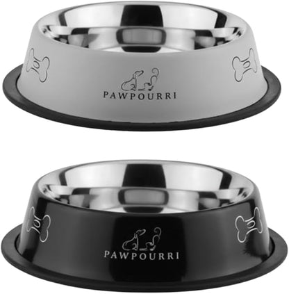 2 Pack Stainless Steel Dog Bowls – 23.6 fl oz Anti-Skid Food & Water Bowls for Small Dogs, Puppies & Cats | Dog Food & Water Bowl | Dog Feeding Bowl (Black & Grey)