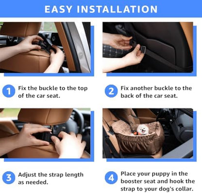 Oiilores Dog Car Seat for Small Dogs, Washable Pet Booster Seats with Clip-On Safety Leash, Comfy Deluxe Plush Carseat with Storage Pockets, Puppy Car Travel Carrier Bed for Dogs Under 25 lbs, Brown - Image 5