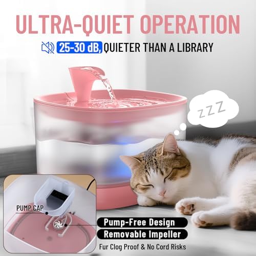 Veken 85oz/2.5L Cat Water Fountain with Detachable Tank for Cat, Dog, Red - Image 3