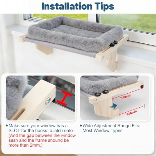 Cat Sill Window Perch - 100% Natural Pine Frame, Soft Plush Fleece, Tool-Free Adjustment, Supports 40 lbs (Medium-Grey) - Image 7