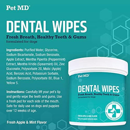 Pet MD Dental Wipes for Dogs Teeth - Fresh Apple & Mint Flavor - 100ct - Image 6