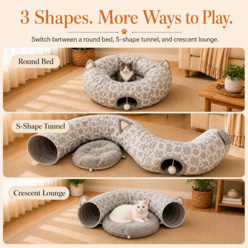 Geometric Cat Tunnel Bed Under Christmas Tree Oxford Outside with Plush Inside,Cats Toys Collapsible Tunnel Tube with Balls, for Rabbits, Kittens, Ferrets,Puppy 3FT - Image 4