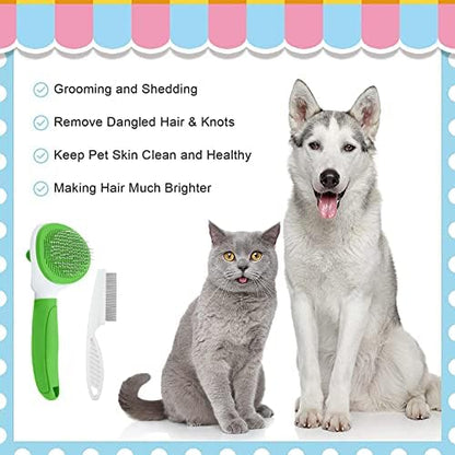 Cat Brushes for Indoor Cats, Dog Brush for Shedding with Metal Cat Comb, Self Cleaning Pet Hair Brush with Release Button for Grooming Kitten(Green) - Image 4