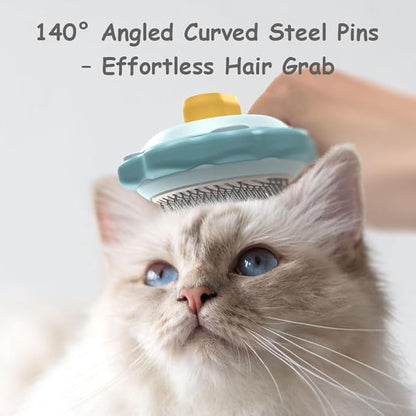 Cat Brushes for Indoor Cats, 2 in 1 Self-Cleaning Slicker Brush with Open Knot for Long & Short Haried Cats, Kitten, Puppy and Large Dogs, Blue