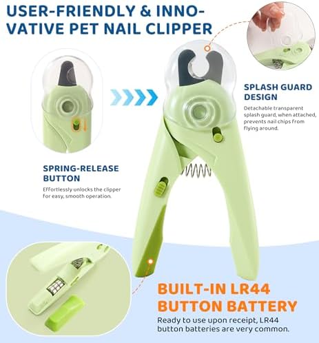 Pet Nail Clipper with Light for Cats & Small Dogs Puppies, Ultra Bright LED to Illuminate Nail Bloodline to Avoid Over Cutting, Extra-Sharp and Durable Cat Claw Trimmer with Nail File (Green) - Image 5