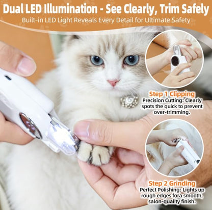 Dog Electric Nail Clippers & Grinder with Light, Quiet Cats Nail Trimmer - Image 2