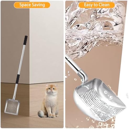 Cat Litter Scoop Metal - Removable Long Handle Cat Litter Scooper (16in-3in),Large Deep Shovel Litter Scoop with Foam Grip, Easy Clean for Multi-Cat Household-No Bending Back - Image 3