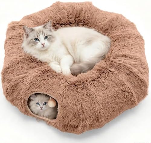 DUMOS Cat Tunnel Bed for Indoor Cats, Cave Donut Play Tunnel, Modern Brown by DumosLifestyle