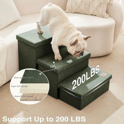 Love's cabin Dog Stairs for High Bed, Foldable Pet Stairs for Small Medium or Large Dogs Puppy with Storage for Bed or Couch, Cat Dog Steps Ramp with Zip up to 200 lbs, Dark Green, 3 Steps - Image 5