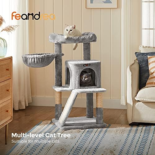 Feandrea Cat Tree, 37.8-Inch Tall Cat Tower, Multi-Level Condo, Light Gray - Image 3