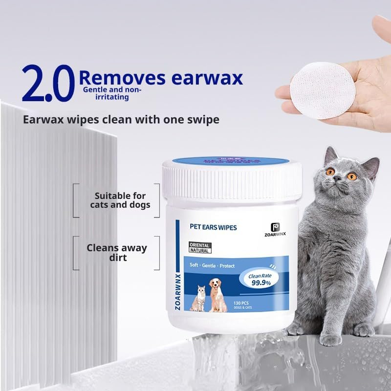 130 PCs Cat Ear Wipes that Gently Clean & Soothe Sensitive Cat Ears; Soft Ear Cleaner for Removing Wax, Dirt & Odor; Unscented Grooming Care - Image 4