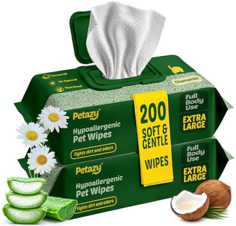 Petazy Pet Wipes for Dogs & Cats - Paws, Ears & Butt Cleaning, 200 Count by Petazy
