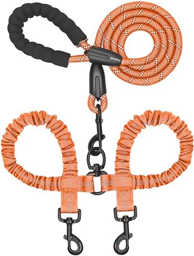 iYoShop Double Dog Leash, 360° Swivel, No Tangle, Large, 25-150 lbs, Orange by iYoShop