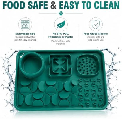 Silicone Dog Slow Feeder Lick Mat with Suction Cups, Multi-Puzzle Partition Pet Snuffle Feeding Tray for Puppy Cat Slow Eating Boredom Relief Training (Dark Green) - Image 7