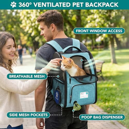 PetAmi Expandable Dog Backpack Carrier for Cats & Pets, Breathable Cat Carrier Backpack with Top Window & Multi-Entry, Ventilated Foldable Travel Carrier for Small Medium Pets up to 18 lbs, Teal Blue - Image 5
