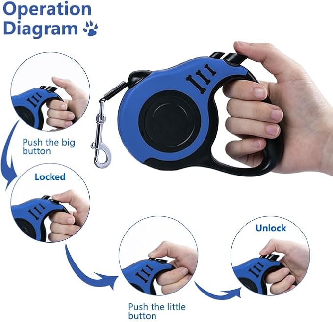 Retractable Dog Leash 16ft, Tangle-Free Expandable Leash for Medium Dogs Up to 33lbs, Easy-Adjust Lock & Anti-Slip Handle for Safe Walks