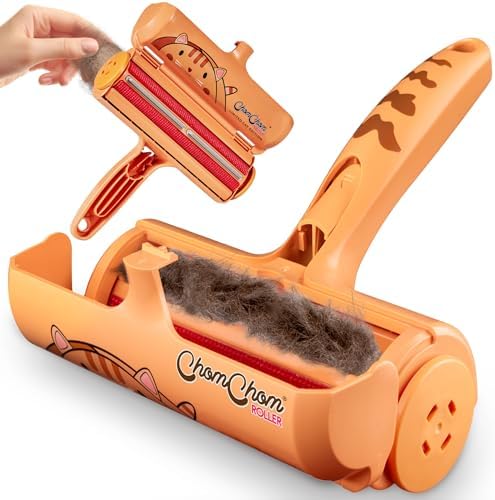 ChomChom Roller Pet Hair Remover – Original Size Reusable Lint Roller for Cat & Dog Hair on Furniture, Couch, Carpet, Car, Rugs & Bedding – Portable, Eco-Friendly (Cat) by ChomChomRoller