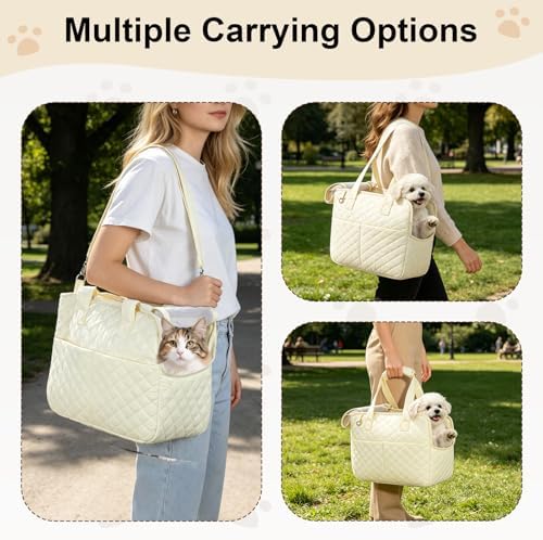 YooxArmor Dog Purse Carrier for Small Dogs & Cats, Foldable Soft Tote for 5-14lbs Pets, Large Pockets, Safety Leash & Removable Mat for Walking Shopping Outdoor, White - Image 5