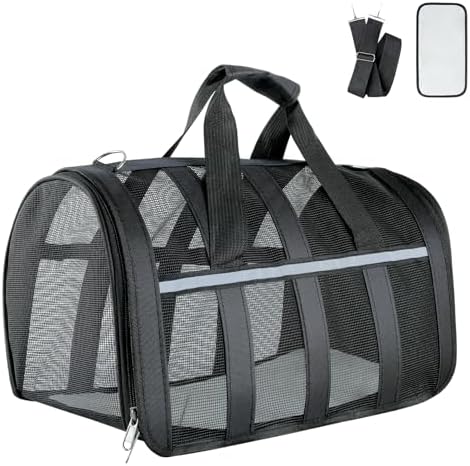 Soft Sided Pet Carrier, Airline Approved Dog Cat Travel Bag with Mesh Windows, Collapsible Portable Pet Carrier for Small Medium Dogs Cats (Black) by YooxArmor