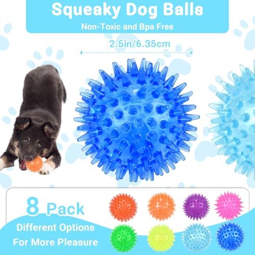 2.5" Squeaky Dog Toy Balls for Small & Medium Dogs – Durable Rubber Chew Toys for Teething Puppies, Spiky Teeth Cleaning Ball with 8 Colors - Image 2