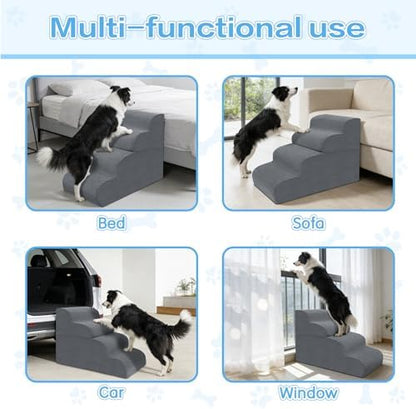 4-Step Dog Stairs, 19.8 Inch High Pet Steps for Small Dogs and Cats, Non-Slip Indoor Pet Ramp, Grey - Image 5