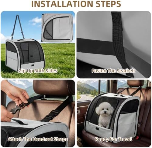 Dog Car Seat for Small Medium Dogs & Cats, Soft-Sided, Gray - Image 4