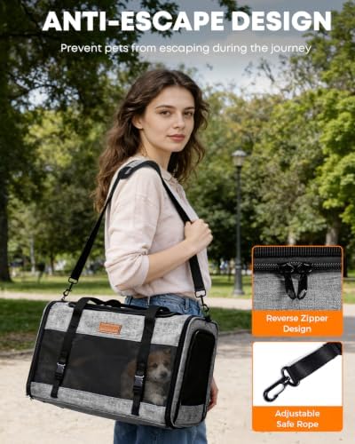 Foldable Cat Dog Carrier for Pets up to 15 Lb, Grey - Image 5