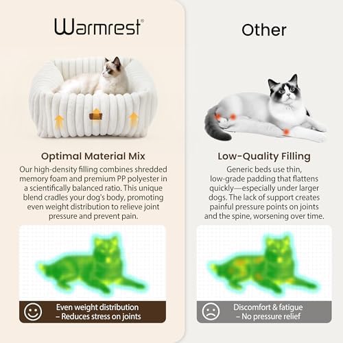 Cute Dog Bed for Small Dogs & Cats,Washable Fluffy Cat Beds for Indoor Cats, Rectangle Orthopedic Memory Foam Puppy Beds with Anti-Slip Bottom, 20 x19 x 6 Inches, Cream (20x19x6 inches) - Image 6